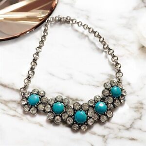 Faux Turquoise and Silver-tone Floral Necklace